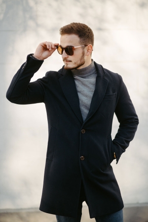 Cappotto Monopetto Uomo in Lana Blu Navy