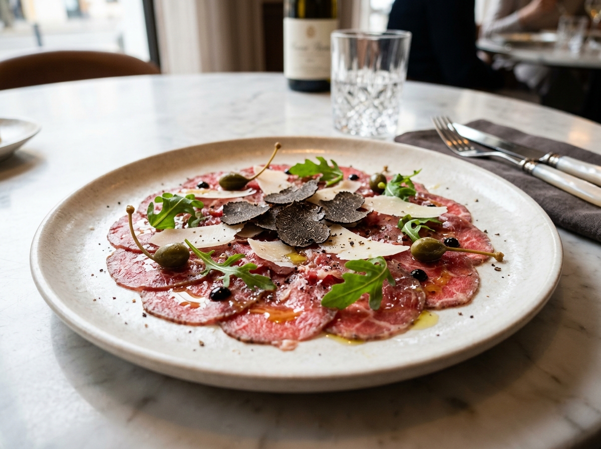 Carpaccio di Fassona con Tartufo Nero e Parmigiano 36 Mesi