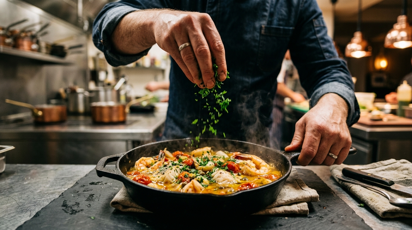 Chef che rifinisce il piatto