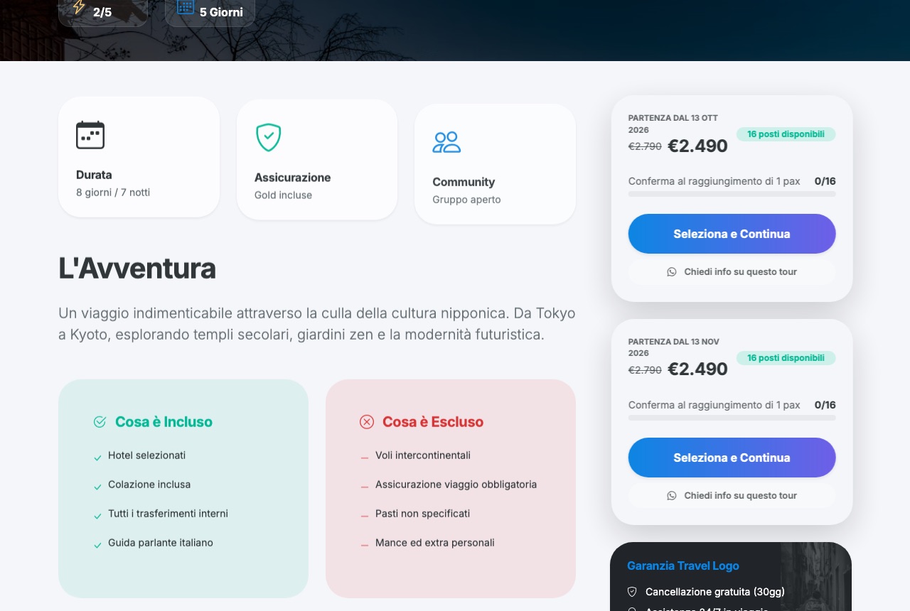 Partenze con posti disponibili e prezzo